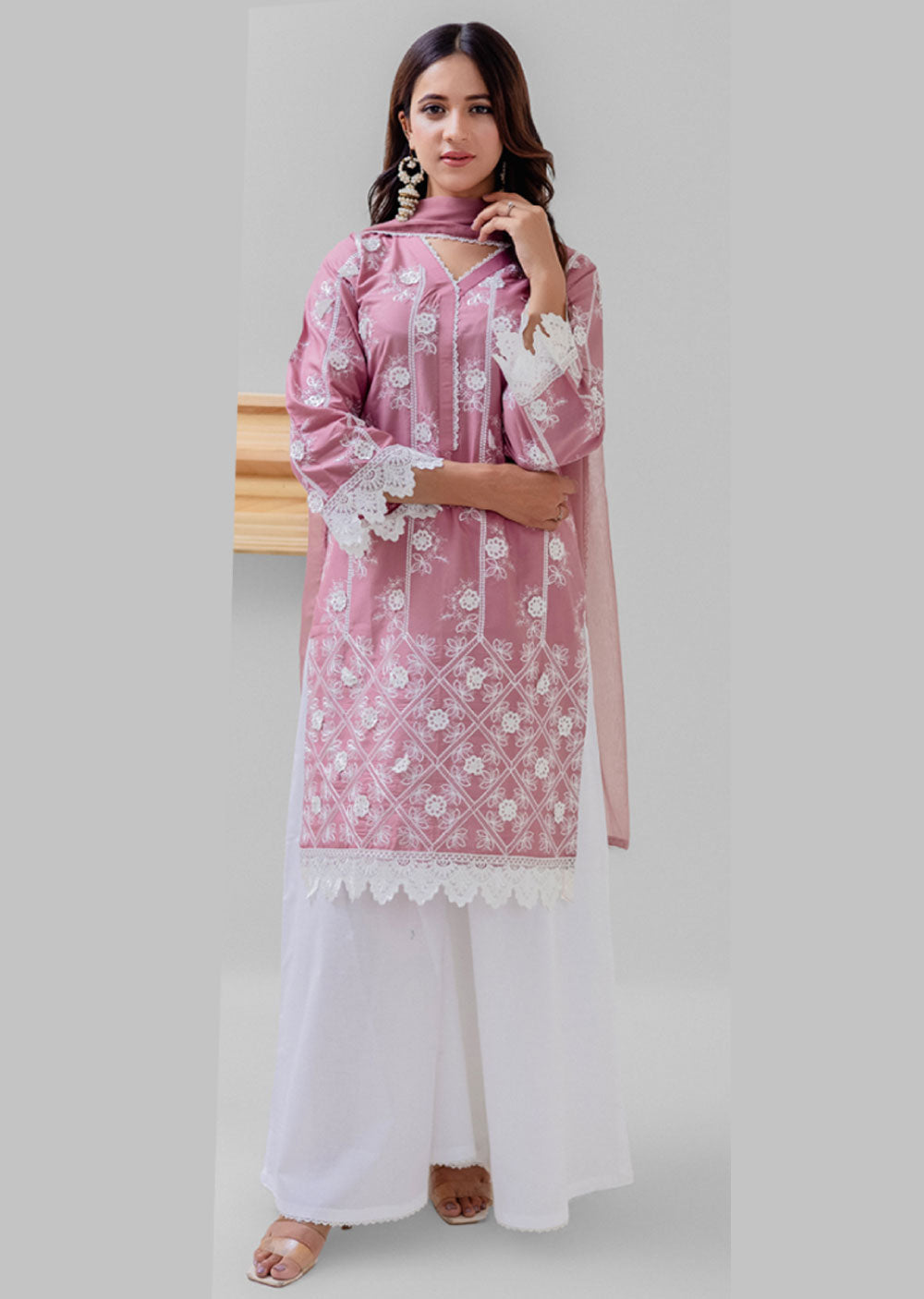 RGZ4015 Daisy - Pink Readymade Cotton Suit - Memsaab Online