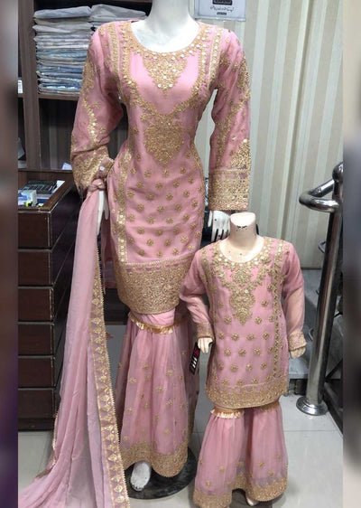 SHAZ6601 Pink Readymade Mother & Daughter Shararah - Memsaab Online