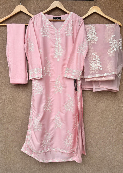 HK283 - Resha - Pink Linen Double Layer Suit - Memsaab Online