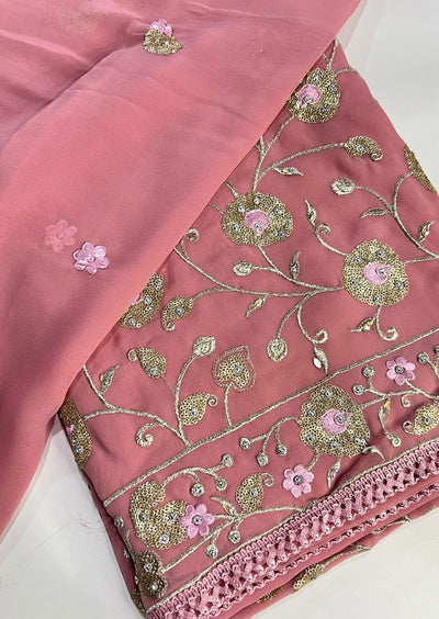 D7511 Pink Unstitched Georgette Suit - Memsaab Online