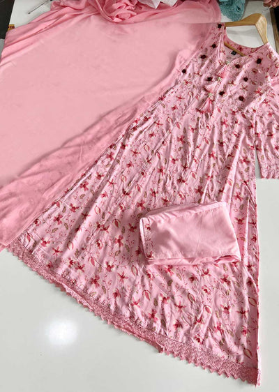 ASF9003 Sheikha Baby Pink Readymade Rayon Printed Gown - Memsaab Online