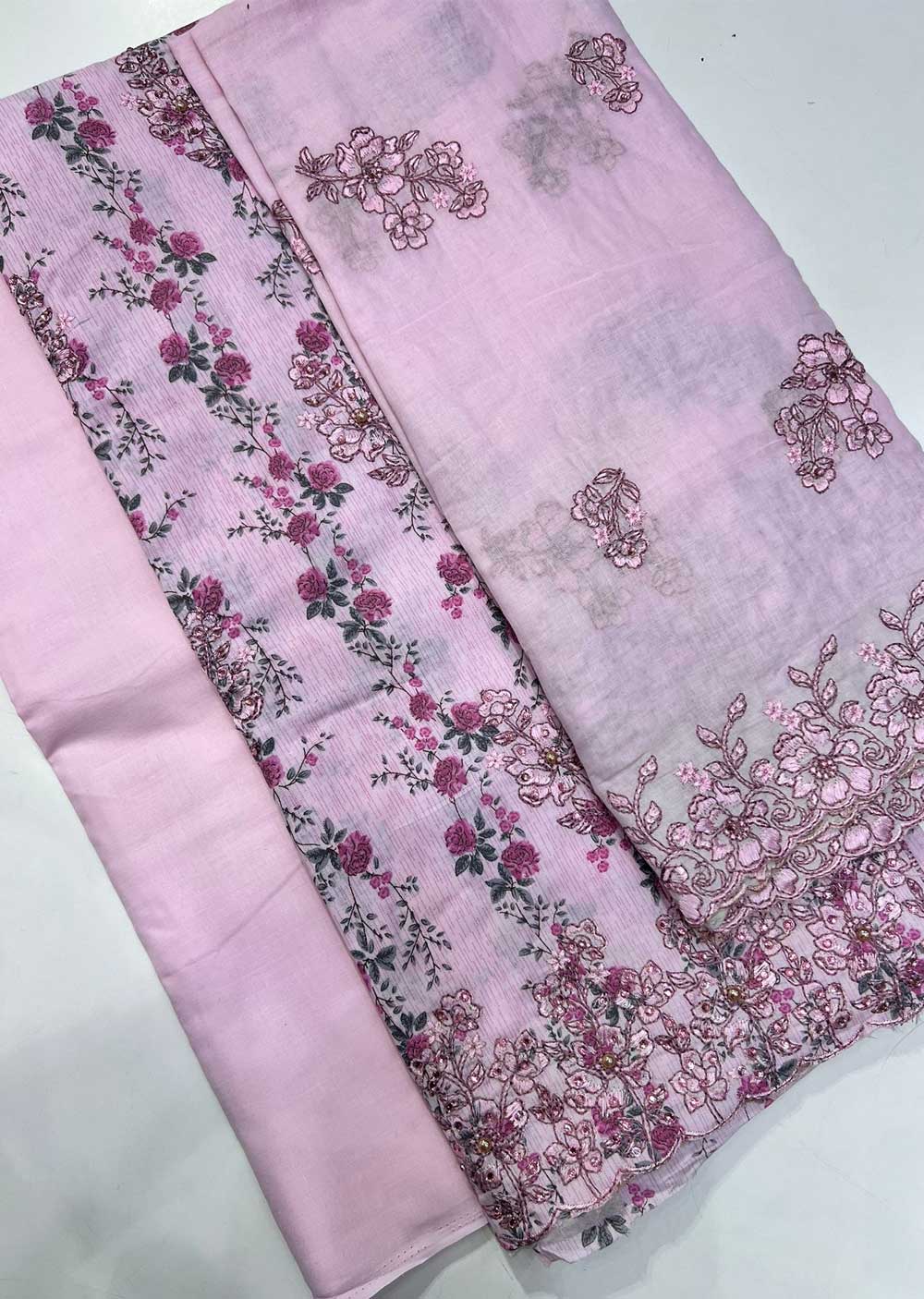 OP14900 Pink Unstitched Garima Cotton Suit - Memsaab Online