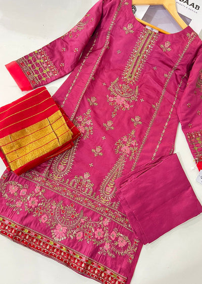 KLD302 Sanaya - Pink Readymade Khadi Net Suit - Memsaab Online