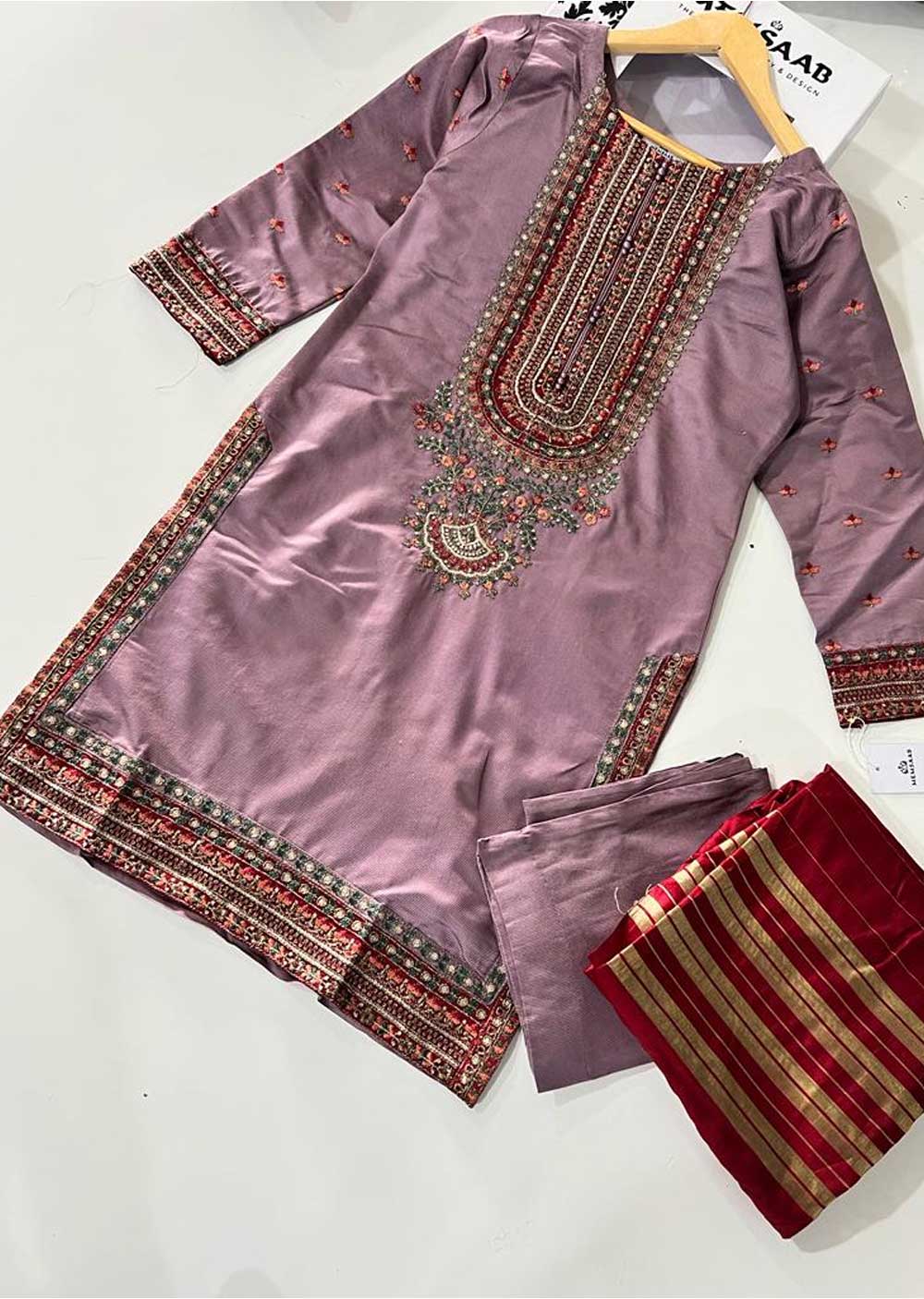 KLD310 Aaria - Lilac Readymade Khadi Net Suit - Memsaab Online