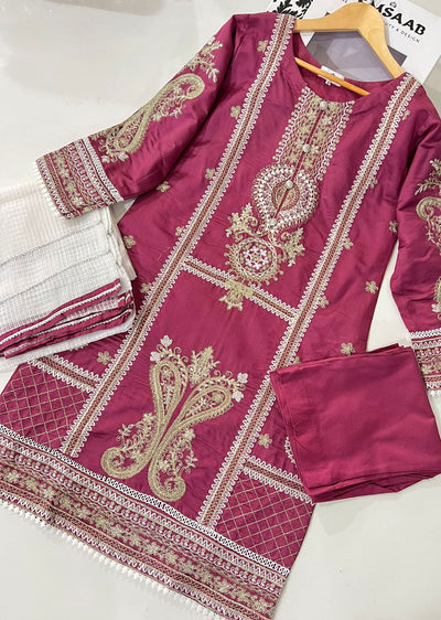 KLD304 Effat - Pink Readymade Khadi Net Suit - Memsaab Online