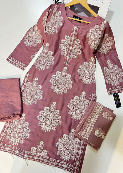 HK251 - Pink Readymade Linen Suit - Memsaab Online