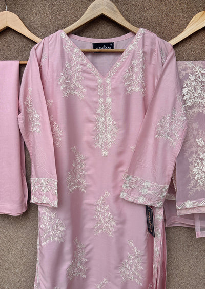 HK283 - Resha - Pink Linen Double Layer Suit - Memsaab Online