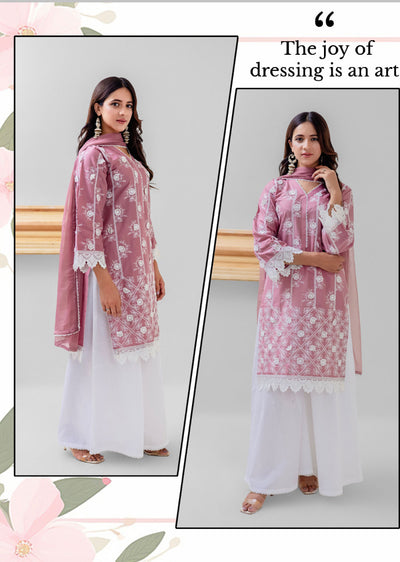 RGZ4015 Daisy - Pink Readymade Cotton Suit - Memsaab Online