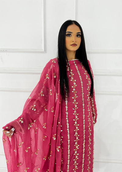 SMR3109 Rehem Dil - Pink Chiffon Suit - Memsaab Online