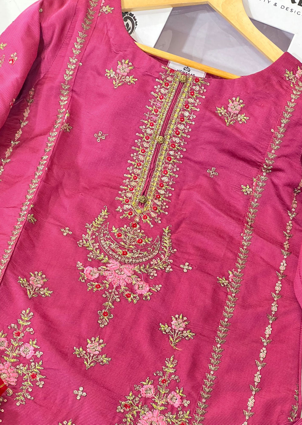 KLD302 Sanaya - Pink Readymade Khadi Net Suit - Memsaab Online