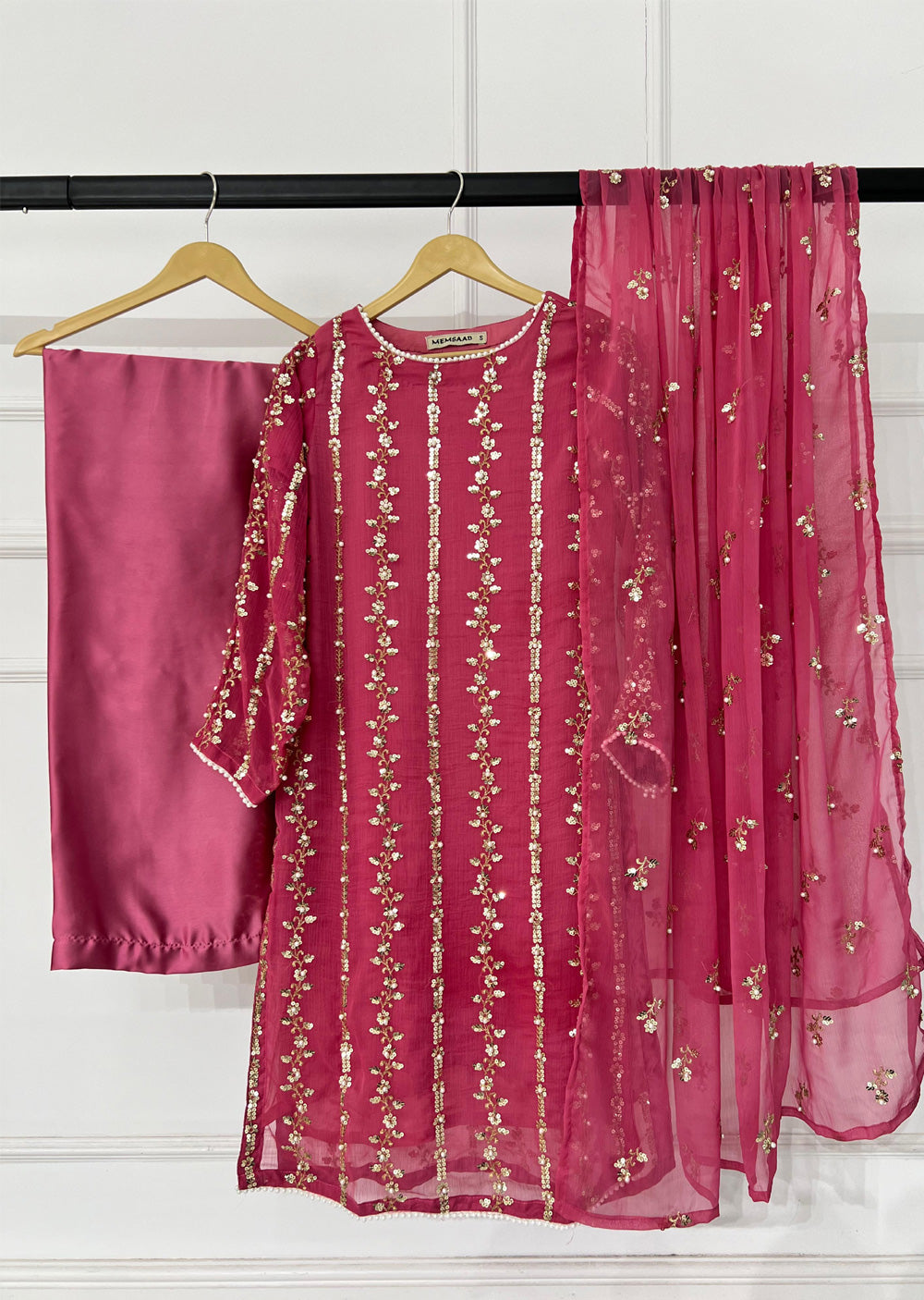 SMR3108 Bagi Raah - Pink Chiffon Suit - Memsaab Online