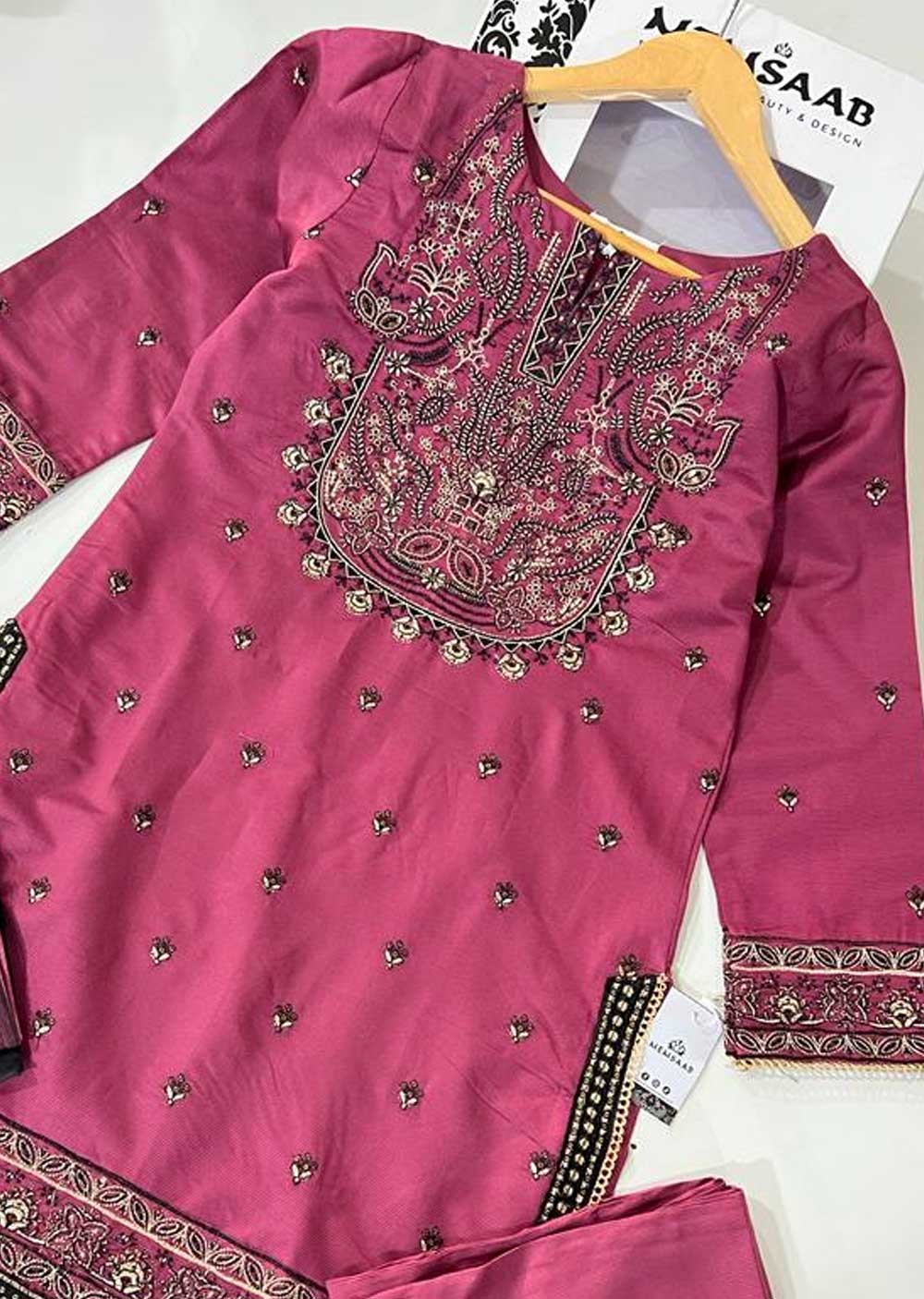 KLD312 Bahar - Pink Readymade Khadi Net Suit - Memsaab Online