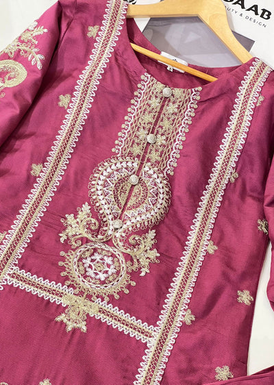 KLD304 Effat - Pink Readymade Khadi Net Suit - Memsaab Online