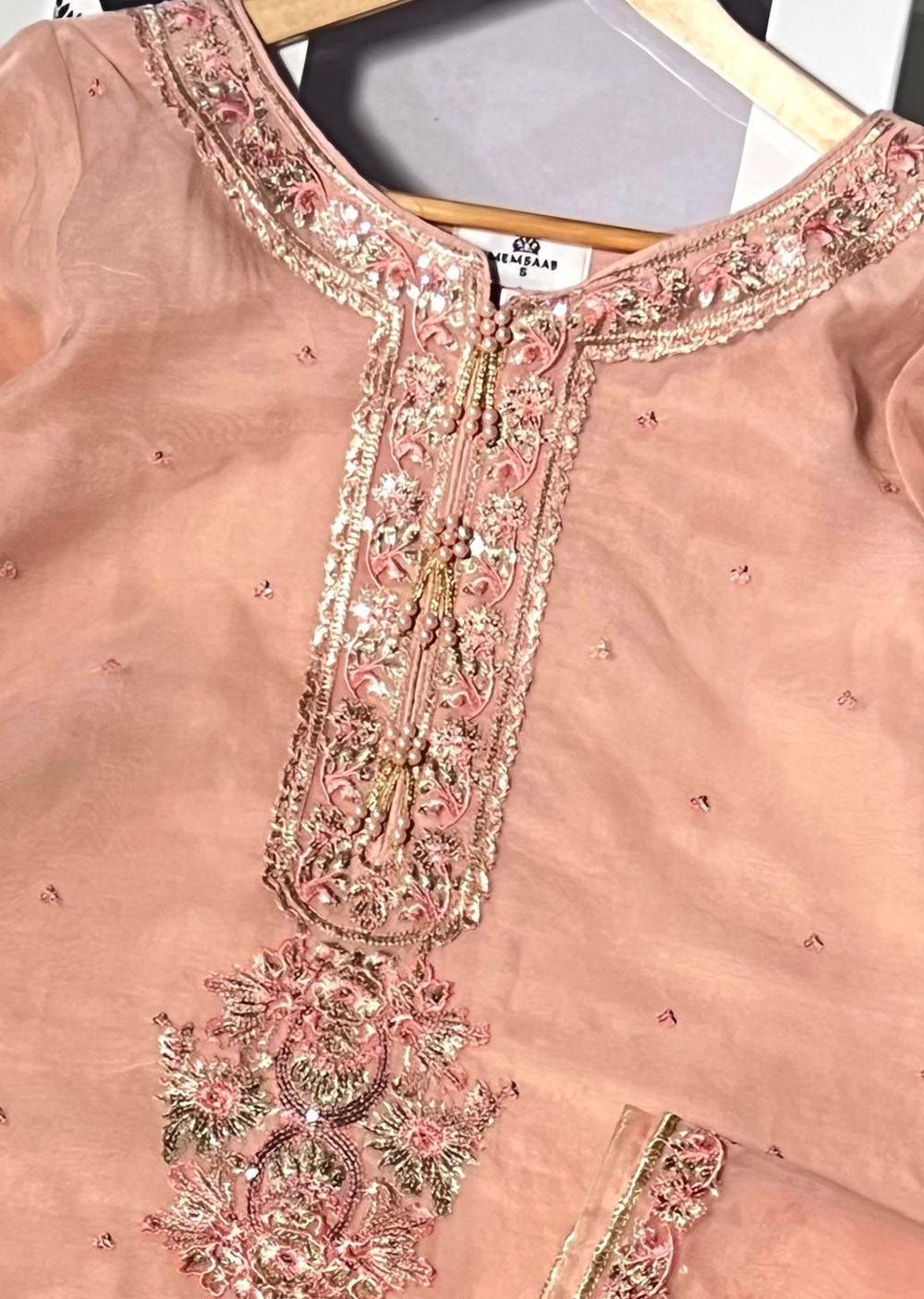 KLD323 Maya - Pink Readymade Organza Suit - Memsaab Online