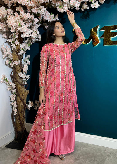 HK269 Zarifa - Pink Readymade Organza Suit - Memsaab Online