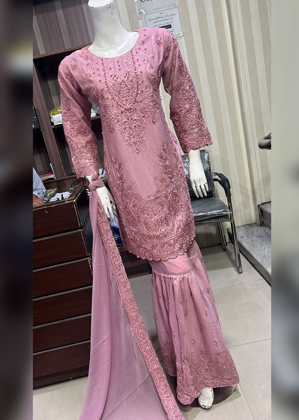 SHAZ9004 - Pink - Readymade Chiffon Party Gown - Memsaab Online