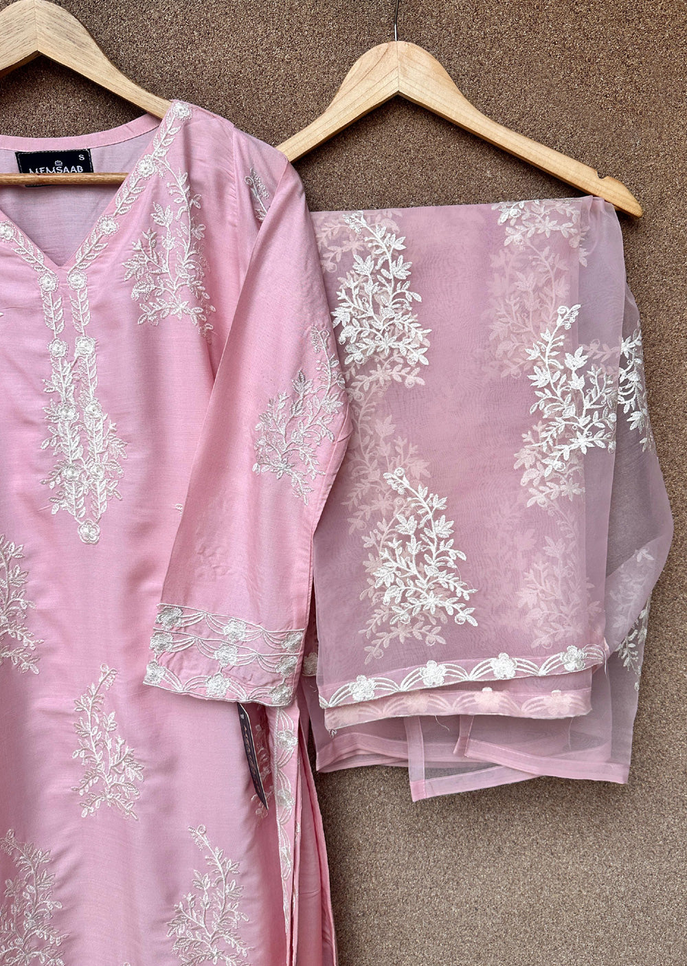 HK283 - Resha - Pink Linen Double Layer Suit - Memsaab Online