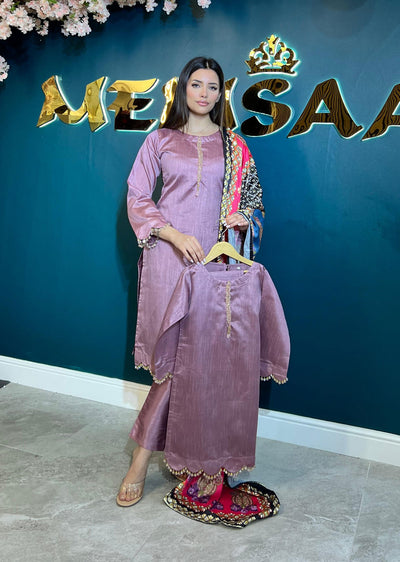 HK265 Zarora - Pink Readymade Raw Silk Mummy n Me Suit - Memsaab Online