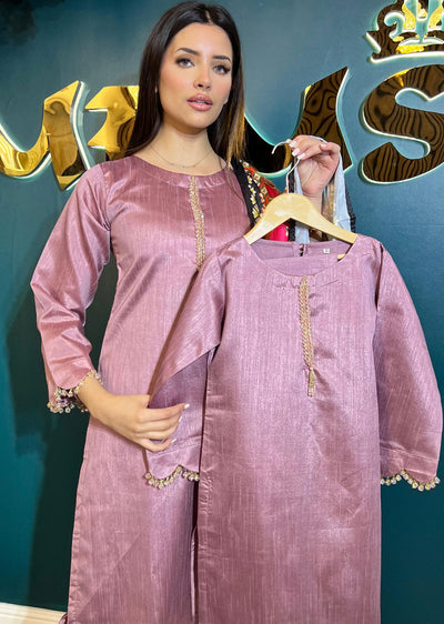 HK265 Zarora - Pink Readymade Raw Silk Mummy n Me Suit - Memsaab Online