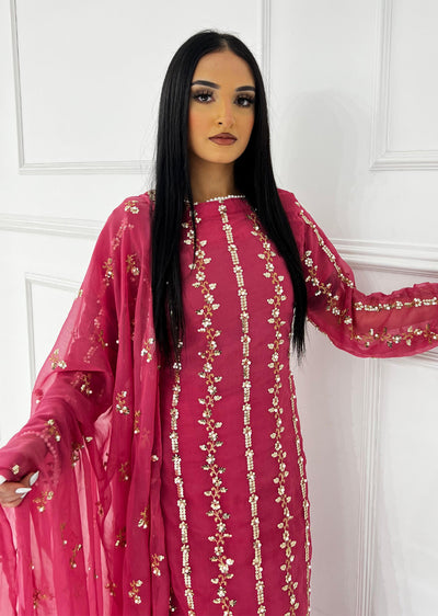 SMR3109 Rehem Dil - Pink Chiffon Suit - Memsaab Online