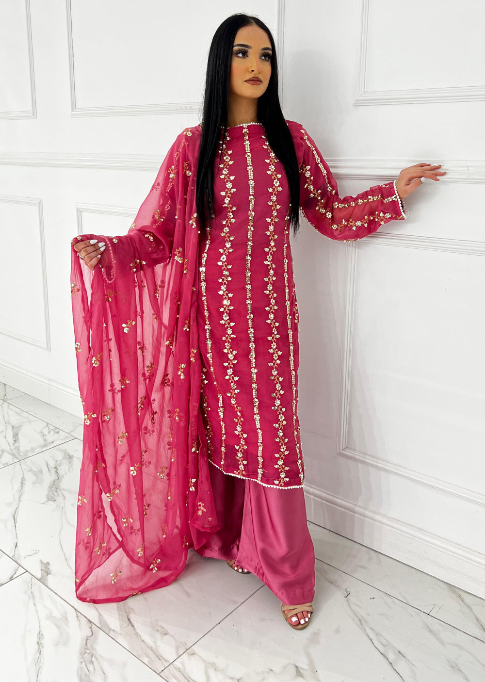 SMR3108 Bagi Raah - Pink Chiffon Suit - Memsaab Online