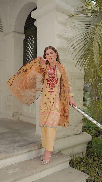 AMT48011 - Gold/Red Readymade Lawn Suit