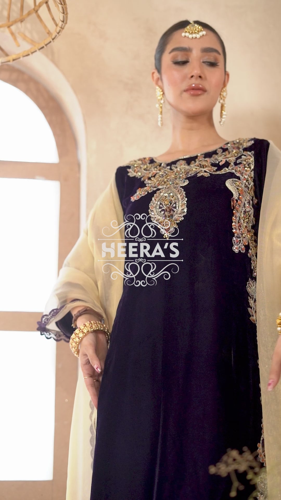 HSS-186- Readymade - Royal Velvet Twilight Embroidered suit by Heeras