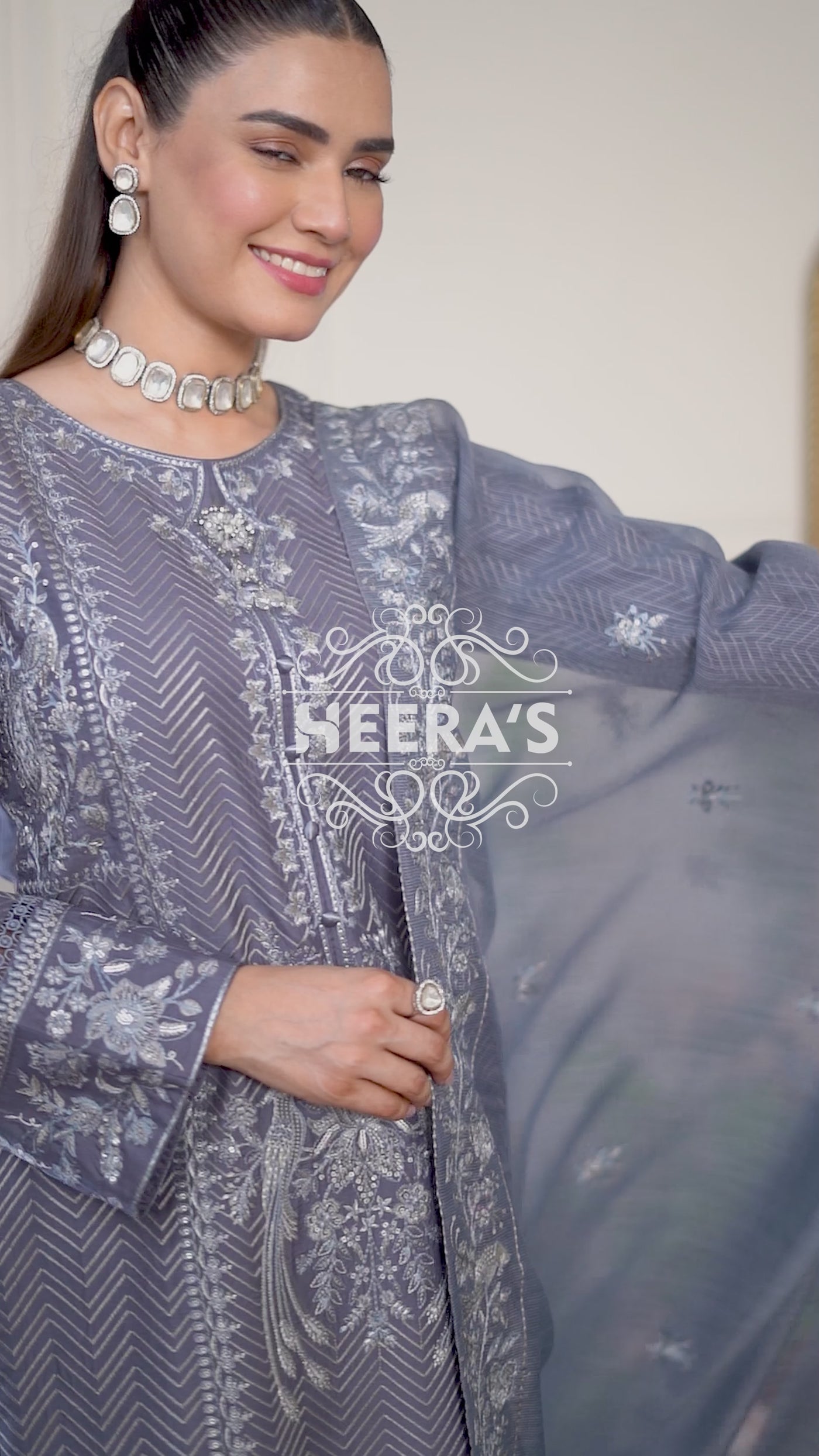 HSS-169 - Readymade - Elegants Grey KH Embroidered suit by Heeras