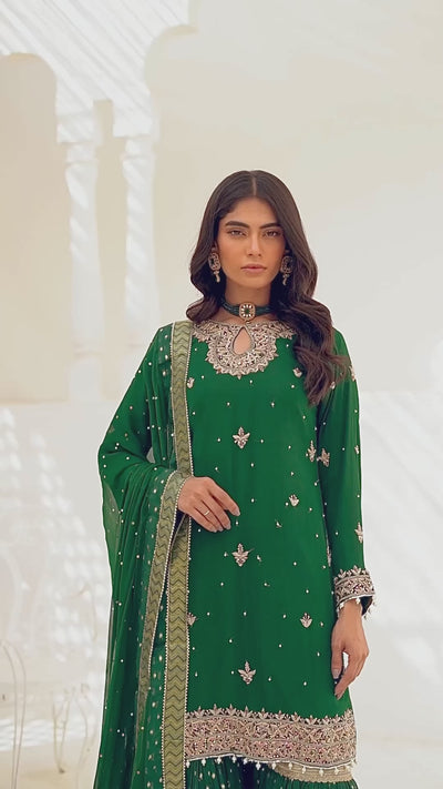 SRB904 Zubaan Green Ghararah Outfit by Sehrish B