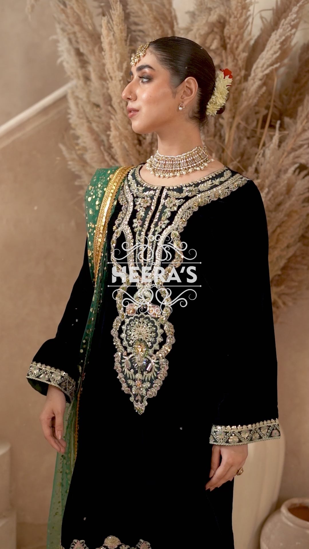 HSS-189- Readymade - Royal Velvet Crown Embroidered suit by Heeras