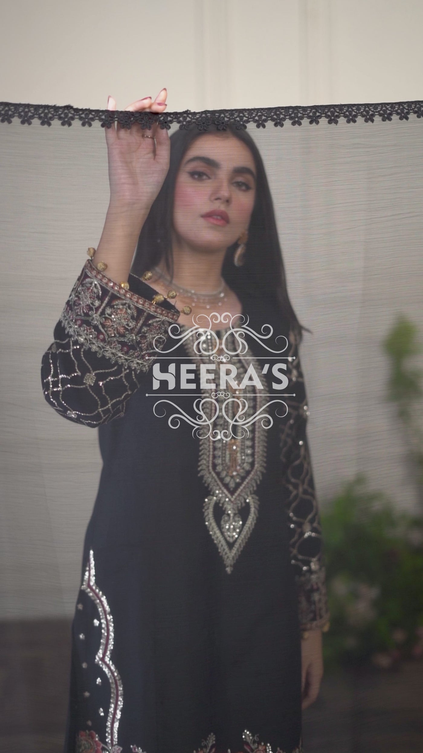 HSS-172 - Readymade - Black Majestic Embroidery suit by Heeras