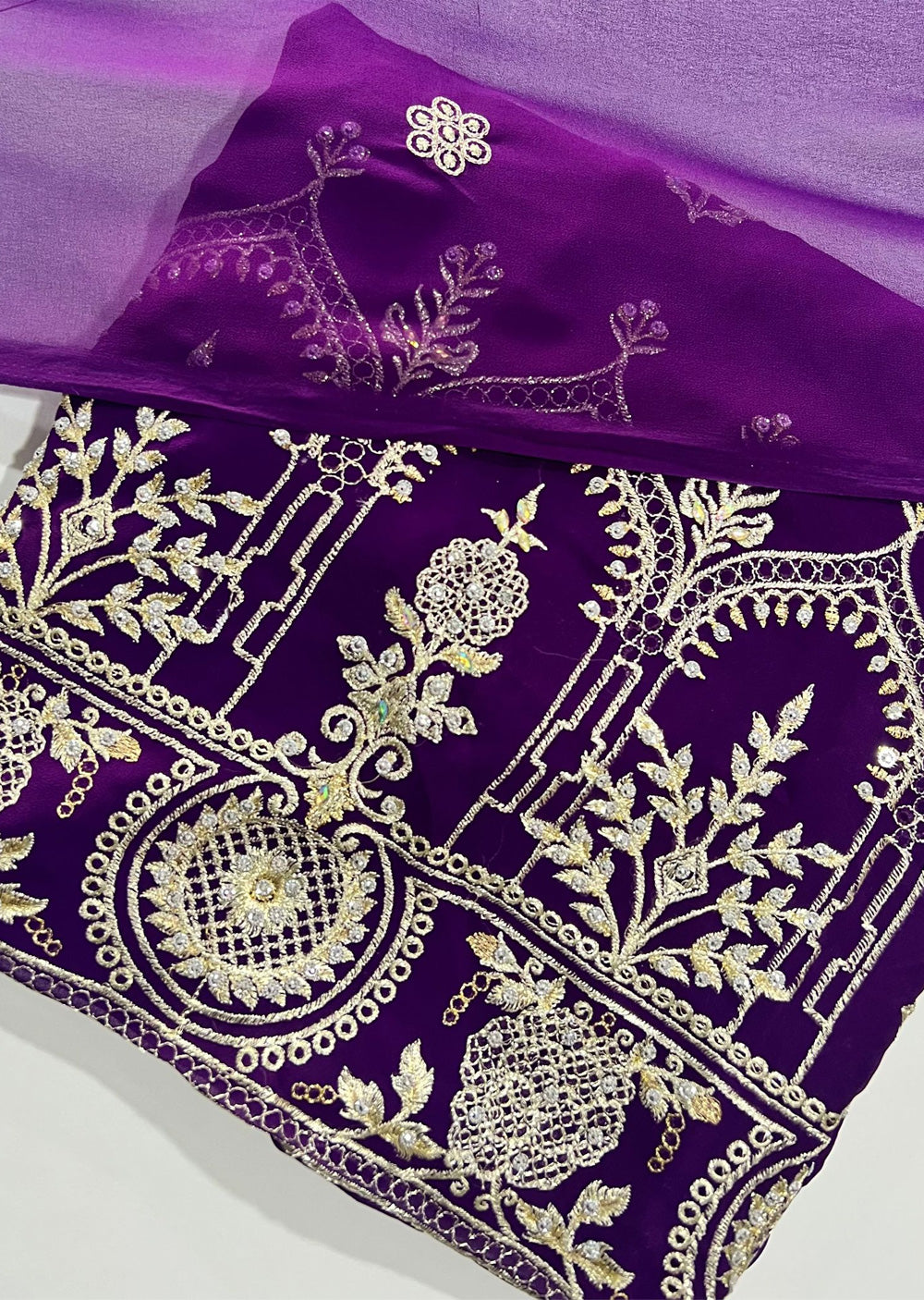D9683 Purple Unstitched Georgette Suit - Memsaab Online