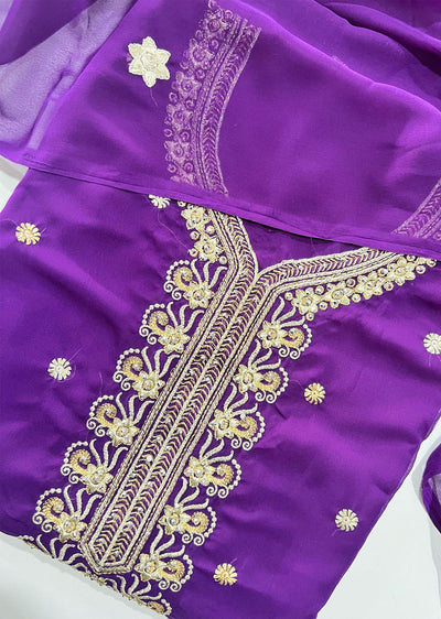 D9709 Purple Unstitched Georgette Suit - Memsaab Online