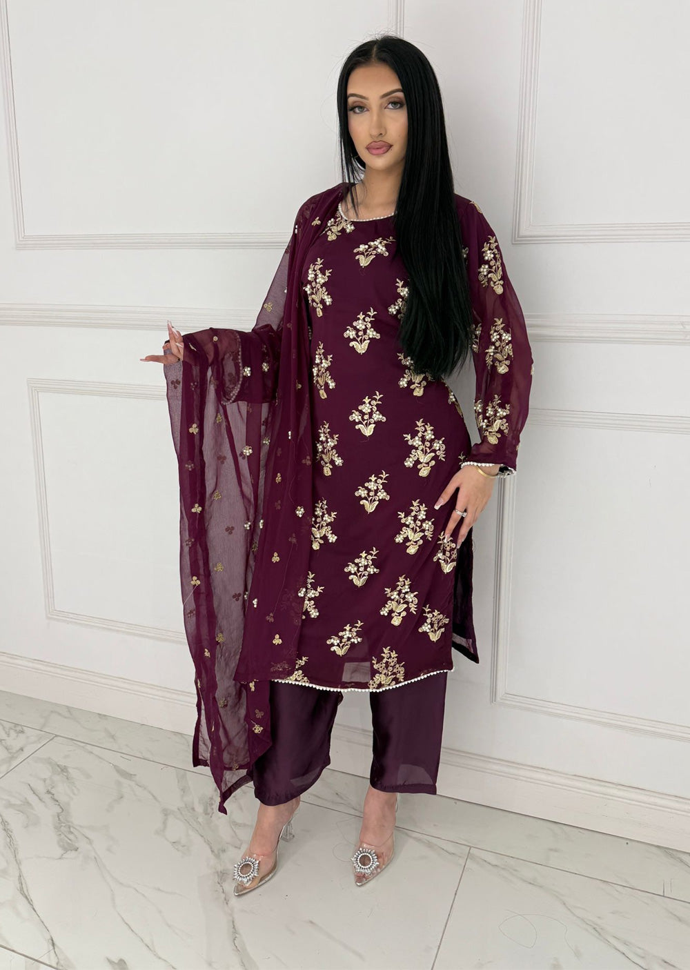 SMR3109 Rehem Dil - Purple Chiffon Suit - Memsaab Online