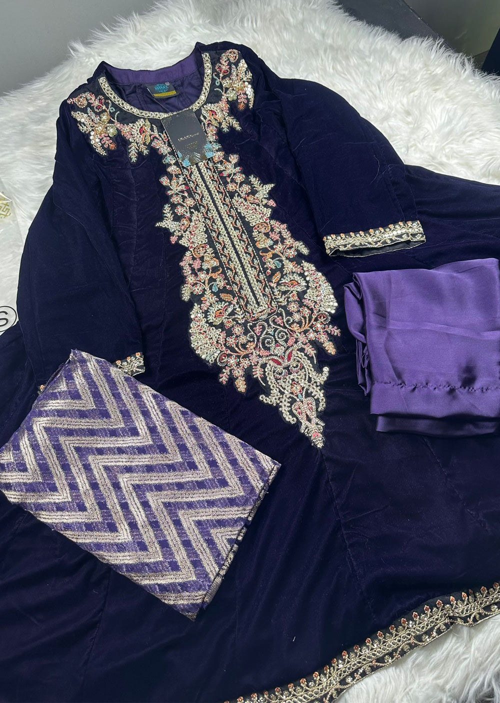 HSS-158 - Purple - Readymade Heeras Sapphire Velvet Majesty Suit - Memsaab Online