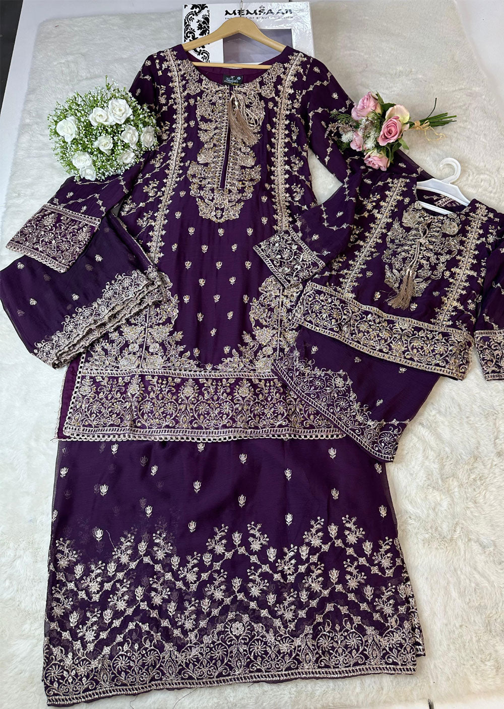 ASK603 Purple Readymade Chiffon Mummy n Me Suit - Memsaab Online