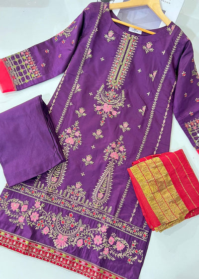 KLD302 Sanaya - Purple Readymade Khadi Net Suit - Memsaab Online