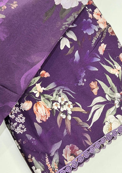 D419 Purple Unstitched Cotton Suit - Memsaab Online