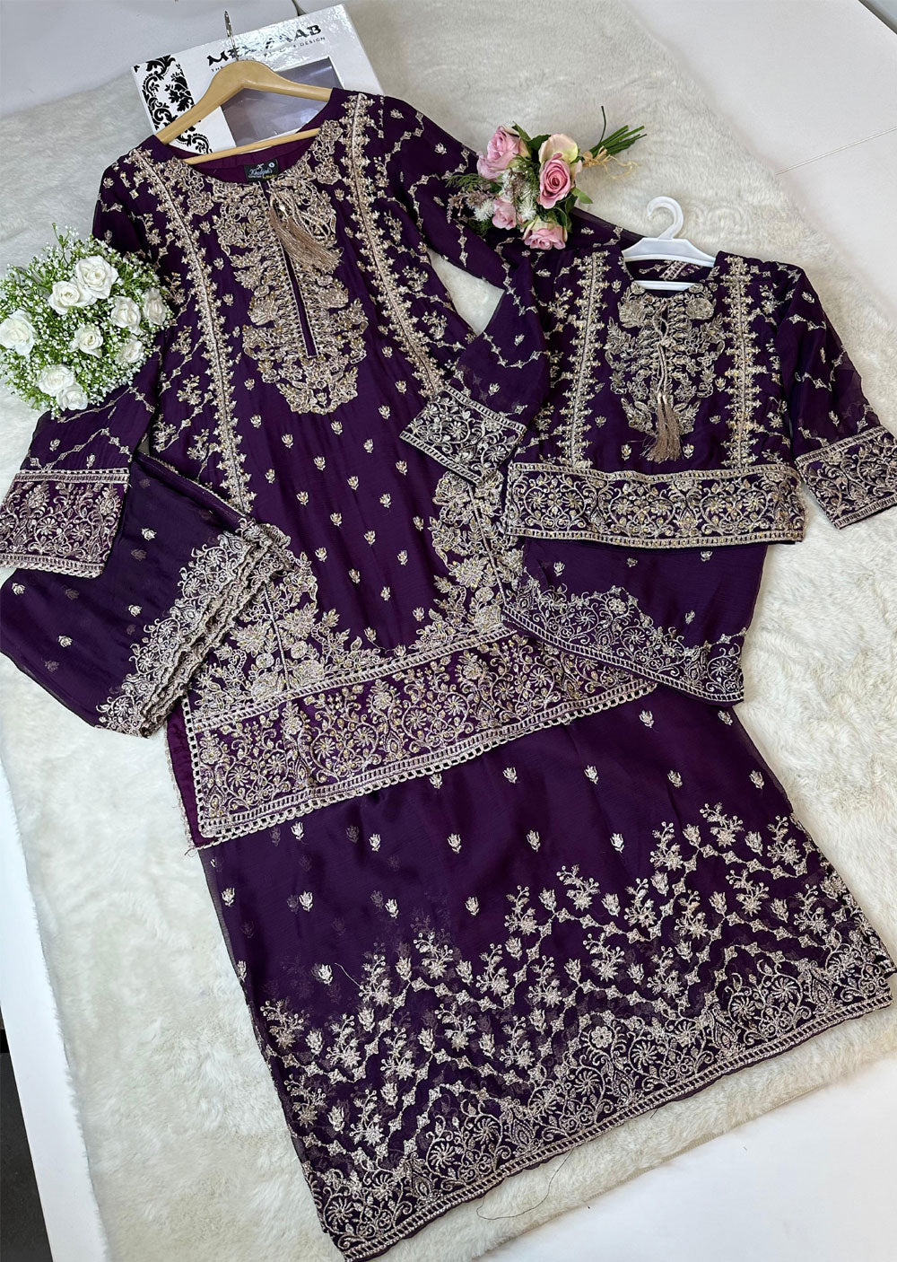 ASK603 Purple Readymade Chiffon Mummy n Me Suit - Memsaab Online