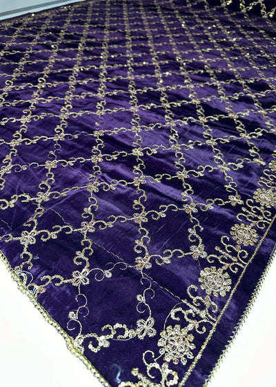 SMSH909 Plum Embroidered Velvet Shawl - Memsaab Online