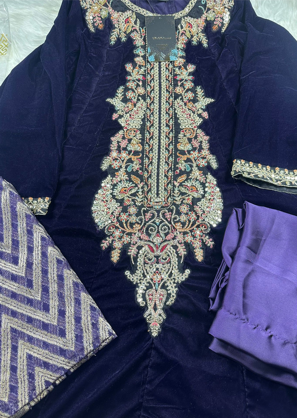 HSS-158 - Purple - Readymade Heeras Sapphire Velvet Majesty Suit - Memsaab Online