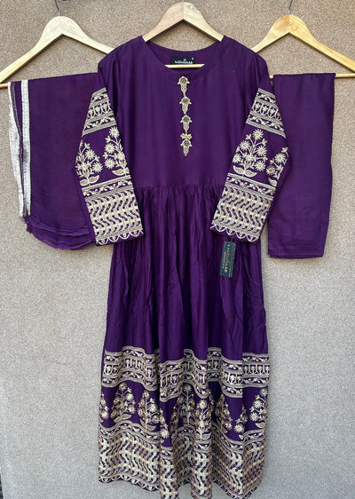 HK298 - Purple - Readymade - Mother & Daughter Linen Outfit 2025 - Memsaab Online