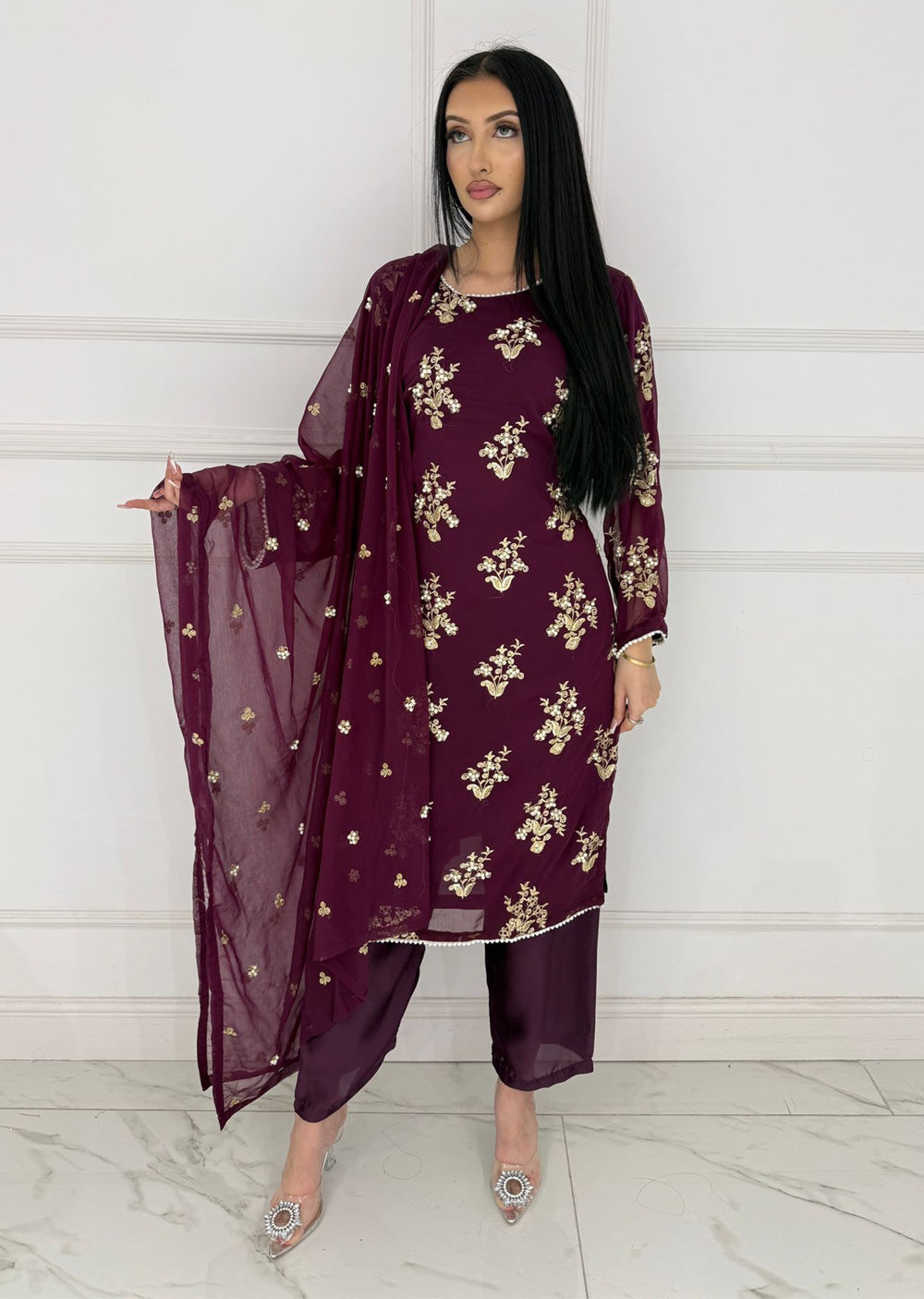 SMR3109 Rehem Dil - Purple Chiffon Suit - Memsaab Online