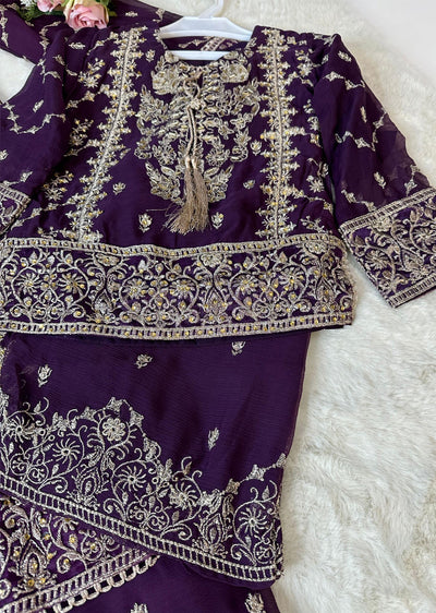 ASK603 Purple Readymade Chiffon Mummy n Me Suit - Memsaab Online