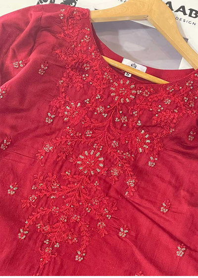 KLD313 Chand - Red Readymade Khadi Net Suit - Memsaab Online