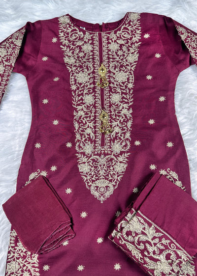 HK271 Jabeen - Maroon Linen Oufit - Memsaab Online