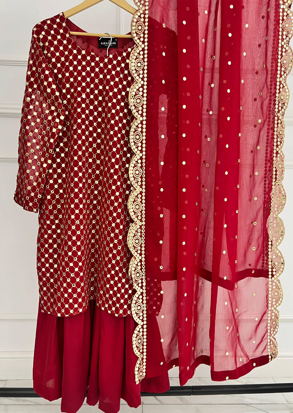 SMR3101 Rose - Maroon Readymade Chiffon Suit - Memsaab Online