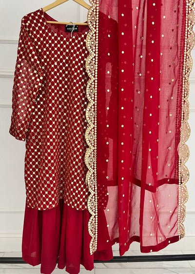 SMR3101 Rose - Maroon Readymade Chiffon Suit - Memsaab Online