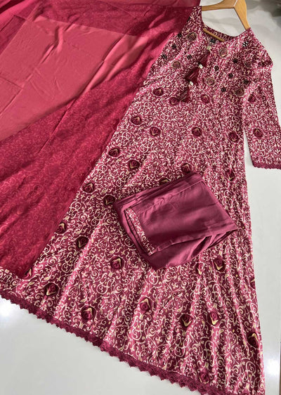 ASF9002 Sheikha Pink Readymade Rayon Printed Gown - Memsaab Online