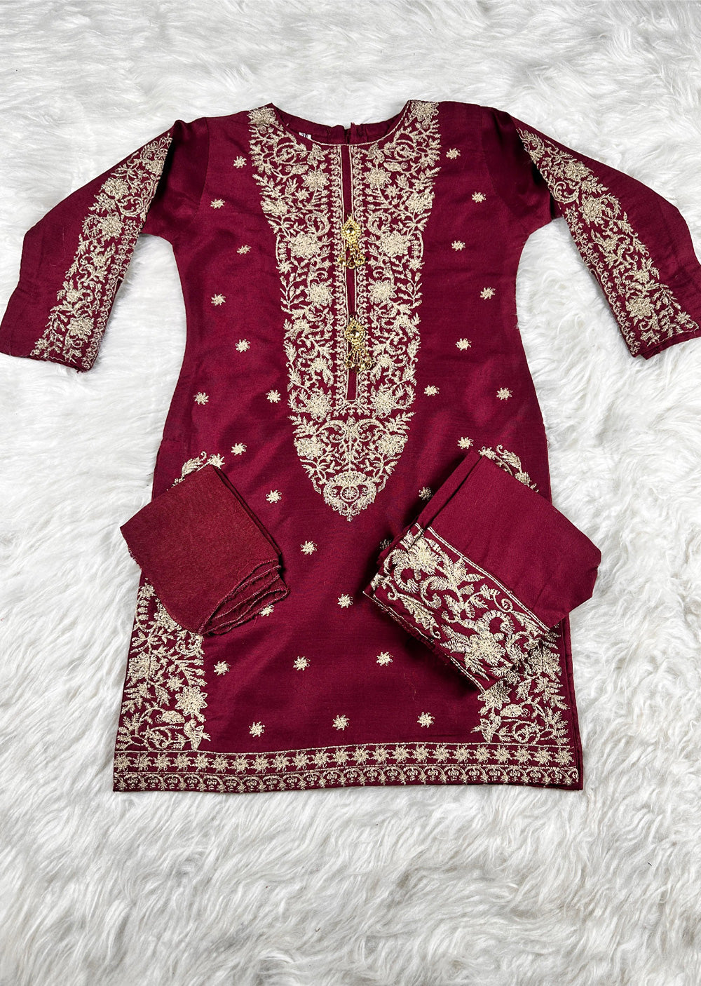 HK271 Jabeen - Maroon Linen Oufit - Memsaab Online